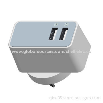 SAA USB Adapter/Universal Travel Charger with 2.1A or 2.4A, Suitable for iPhone/iPod, with Smart I